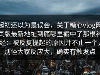 起初还以为是误会，关于糖心vlog网页版最新地址到底哪里戳中了那根神经：被反复提起的原因并不止一个，别怪大家反应大，确实有触发点
