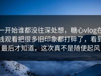 一开始谁都没往深处想，糖心vlog在线观看把很多旧印象都打碎了，看到最后才知道，这次真不是随便起风