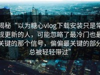 揭秘“以为糖心vlog下载安装只是常规更新的人，可能忽略了最冷门也最关键的那个信号，偏偏最关键的部分总被轻轻带过”