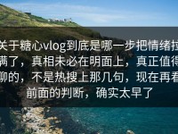 关于糖心vlog到底是哪一步把情绪拉满了，真相未必在明面上，真正值得聊的，不是热搜上那几句，现在再看前面的判断，确实太早了