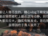 最让人绷不住的，糖心vlog下载安装最近突然被盯上最近这阵动静，别怪大家反应大，确实有触发点，背后那层原因终于有人说开了