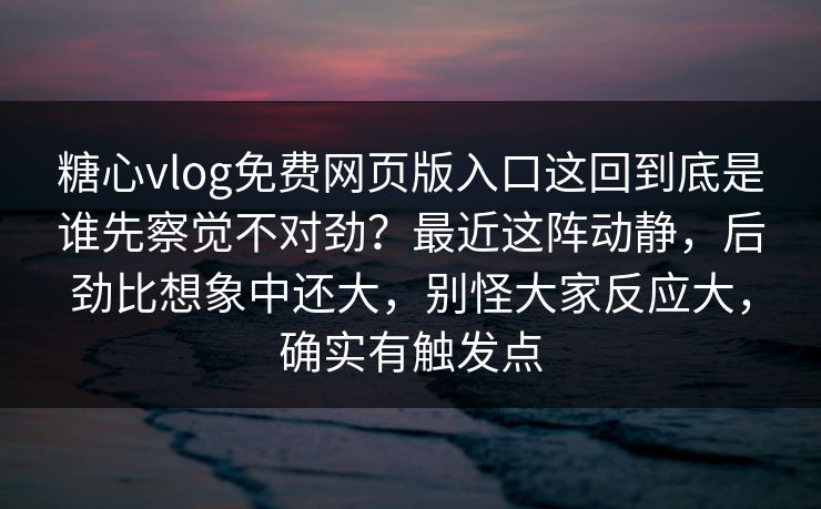 糖心vlog免费网页版入口这回到底是谁先察觉不对劲？最近这阵动静，后劲比想象中还大，别怪大家反应大，确实有触发点