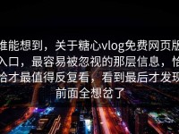 谁能想到，关于糖心vlog免费网页版入口，最容易被忽视的那层信息，恰恰才最值得反复看，看到最后才发现前面全想岔了