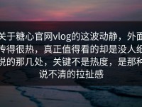 关于糖心官网vlog的这波动静，外面传得很热，真正值得看的却是没人细说的那几处，关键不是热度，是那种说不清的拉扯感