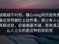 越看越不对劲，糖心vlog网页版免费最近突然被盯上这件事，很少有人认真聊这层，但偏偏最关键，原来真正让人上头的是这种后知后觉