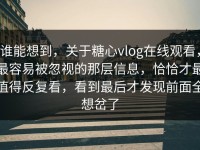 谁能想到，关于糖心vlog在线观看，最容易被忽视的那层信息，恰恰才最值得反复看，看到最后才发现前面全想岔了