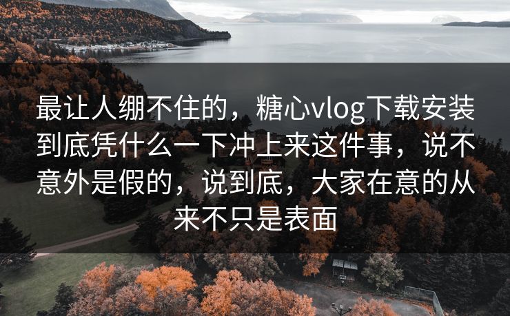 最让人绷不住的，糖心vlog下载安装到底凭什么一下冲上来这件事，说不意外是假的，说到底，大家在意的从来不只是表面