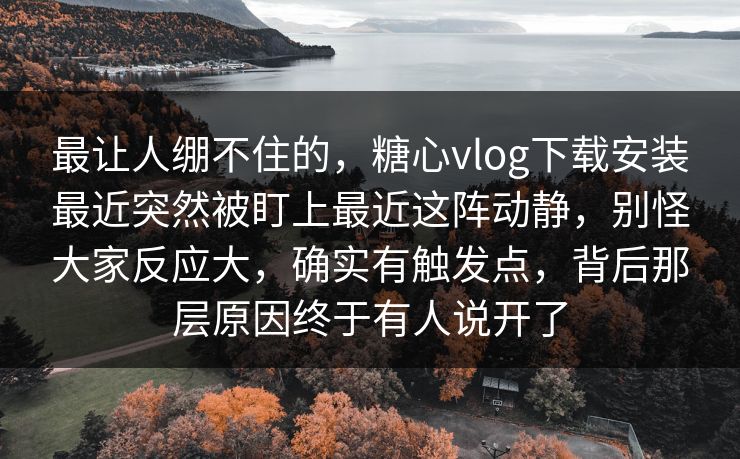 最让人绷不住的，糖心vlog下载安装最近突然被盯上最近这阵动静，别怪大家反应大，确实有触发点，背后那层原因终于有人说开了
